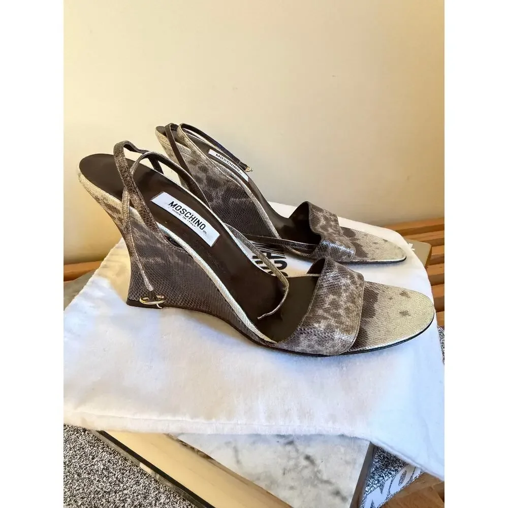 Vintage Moschino Snakeskin Wedge Sandals Made in Italy Size 39.5